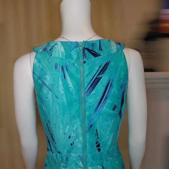 SPENSE TROPICAL PALM LEAF PRINT DRESS, BLUE/ GREEN 6 - Picture 6 of 8